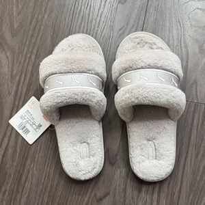 Puma Plush Slide Sandals in Light Gray